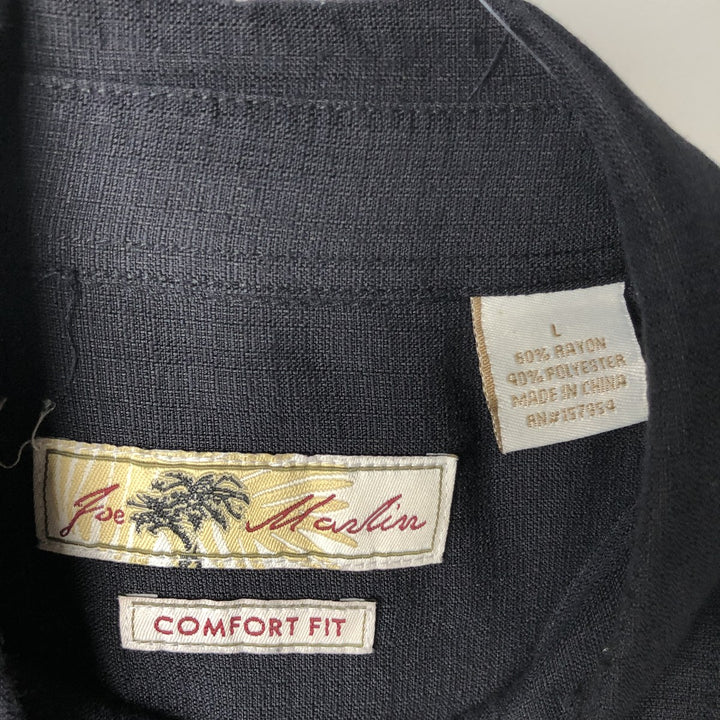 Joe Marlin COMFORT FIT Short-Sleeve Rayon Box Shirt (Men's Size L) Rayon black type Vintage Second Hand