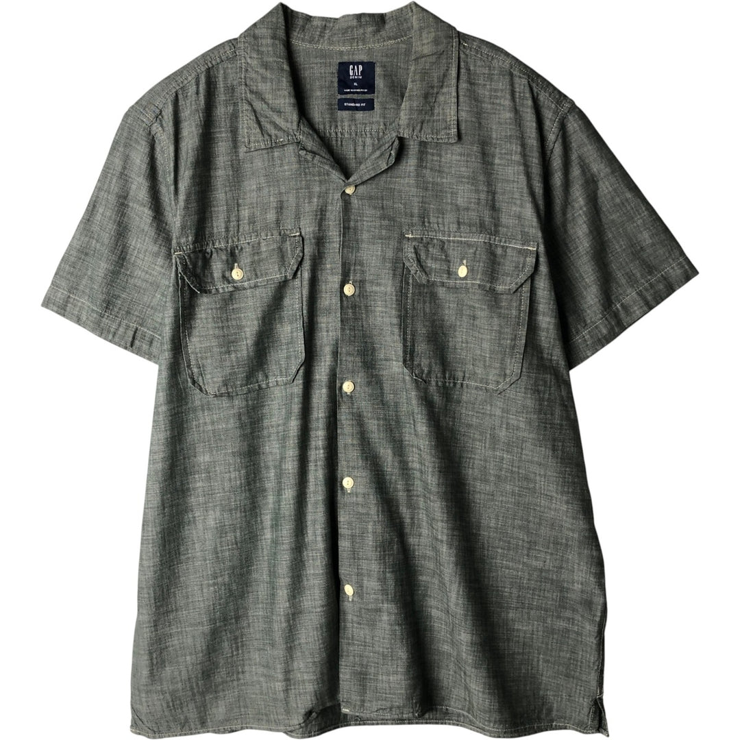 GAP DENIM STANDARD FIT Short-Sleeve Chambray Shirt, Boxy Shirt, Men's Size XL (approx.) cotton gray type Vintage Second Hand
