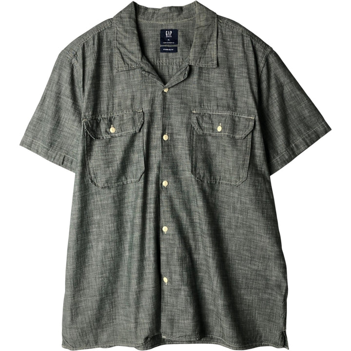 GAP DENIM STANDARD FIT Short-Sleeve Chambray Shirt, Boxy Shirt, Men's Size XL (approx.) cotton gray type Vintage Second Hand