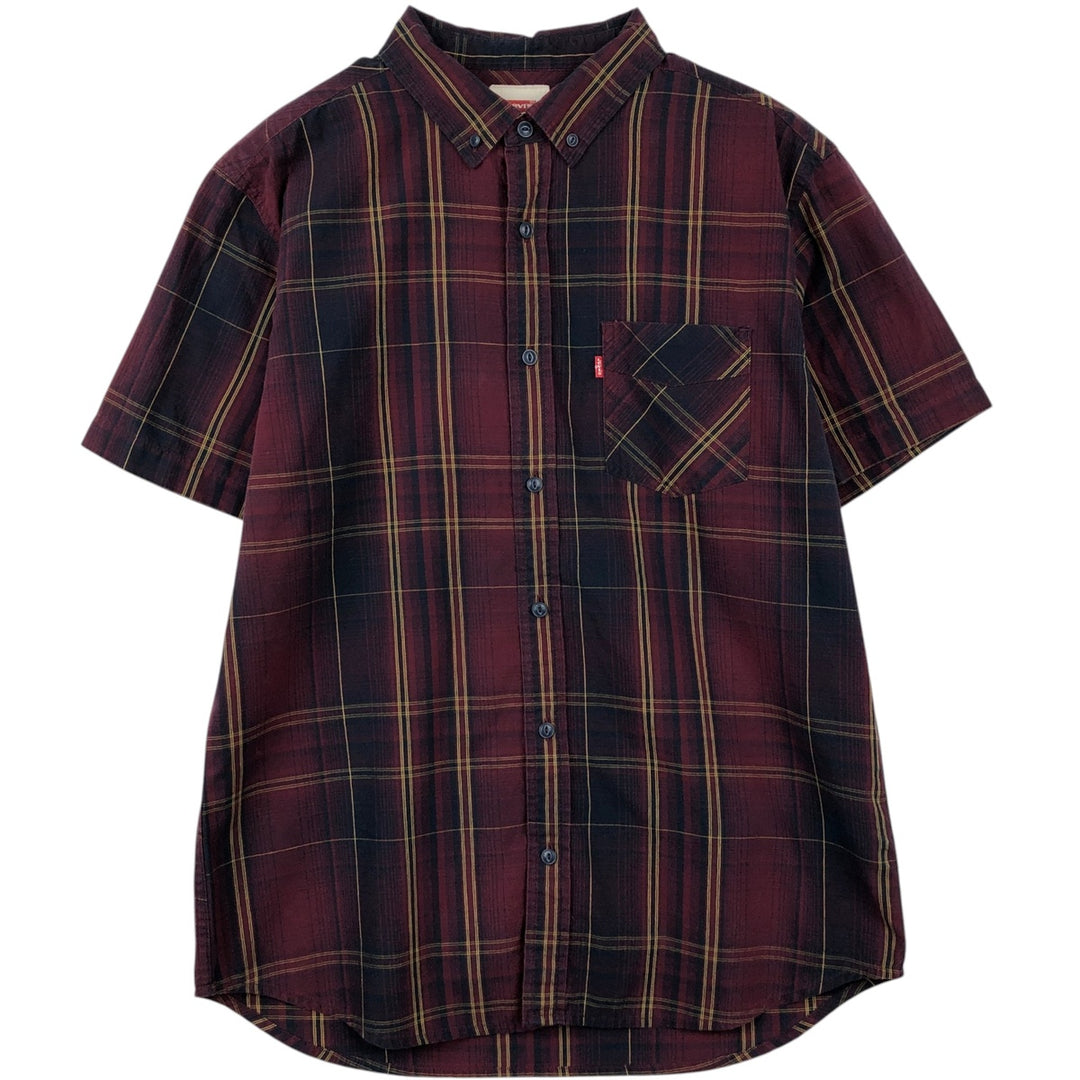 2000'S Levi's short-sleeved button-down check shirt, men's size M (approx.) cotton red type Vintage Second Hand