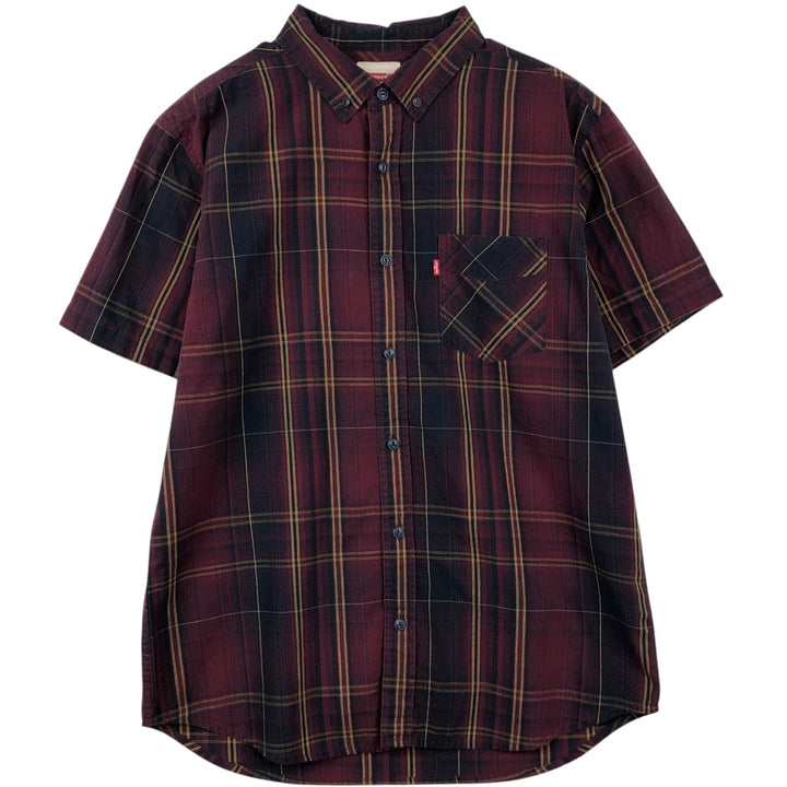 2000'S Levi's short-sleeved button-down check shirt, men's size M (approx.) cotton red type Vintage Second Hand