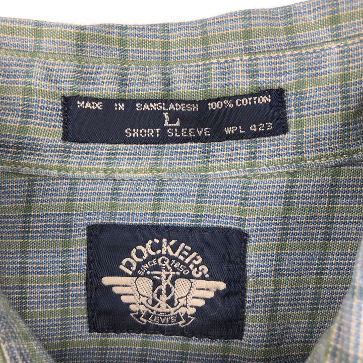 90s-00'S Dockers Short-Sleeve Button-Down Check Shirt, Men's Size L (Equivalent), Vintage cotton blue type Vintage Second Hand