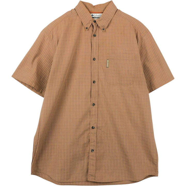 90s-00'S Columbia Short Sleeve Button-Down Check Shirt, Men's Size L cotton brown type Vintage Second Hand