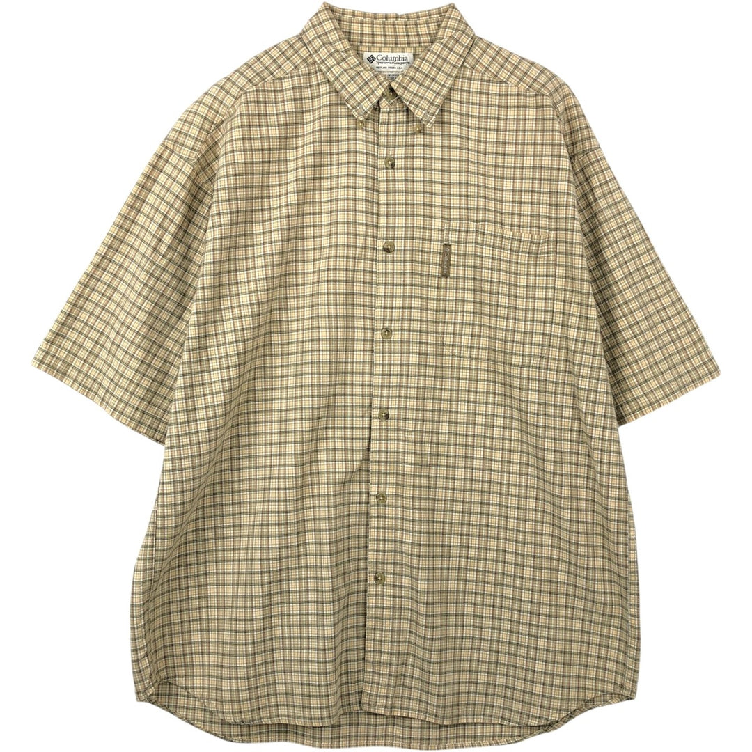 90s-00'S Columbia Short-Sleeve Button-Down Check Shirt, Men's Size XL (approx.) cotton Beige type Vintage Second Hand