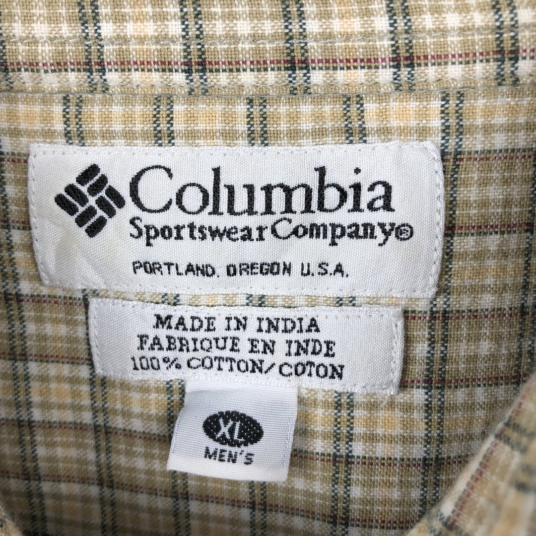90s-00'S Columbia Short-Sleeve Button-Down Check Shirt, Men's Size XL (approx.) cotton Beige type Vintage Second Hand