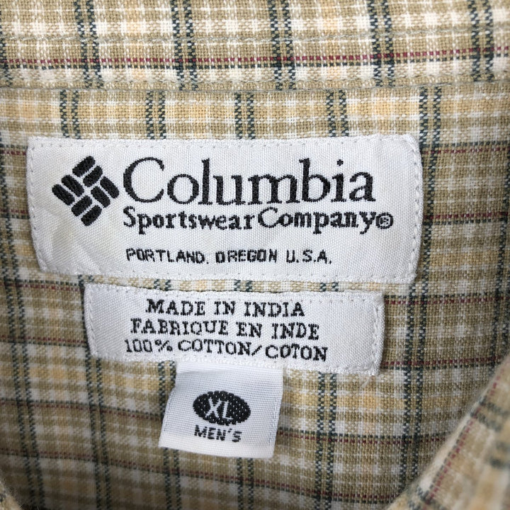 90s-00'S Columbia Short-Sleeve Button-Down Check Shirt, Men's Size XL (approx.) cotton Beige type Vintage Second Hand
