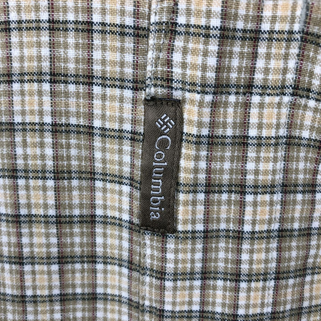 90s-00'S Columbia Short-Sleeve Button-Down Check Shirt, Men's Size XL (approx.) cotton Beige type Vintage Second Hand