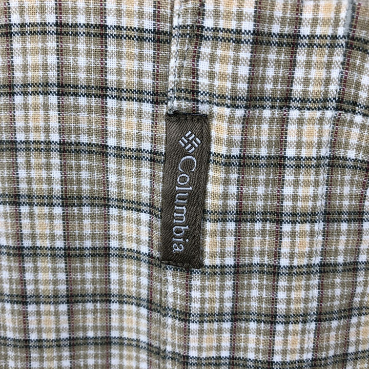 90s-00'S Columbia Short-Sleeve Button-Down Check Shirt, Men's Size XL (approx.) cotton Beige type Vintage Second Hand