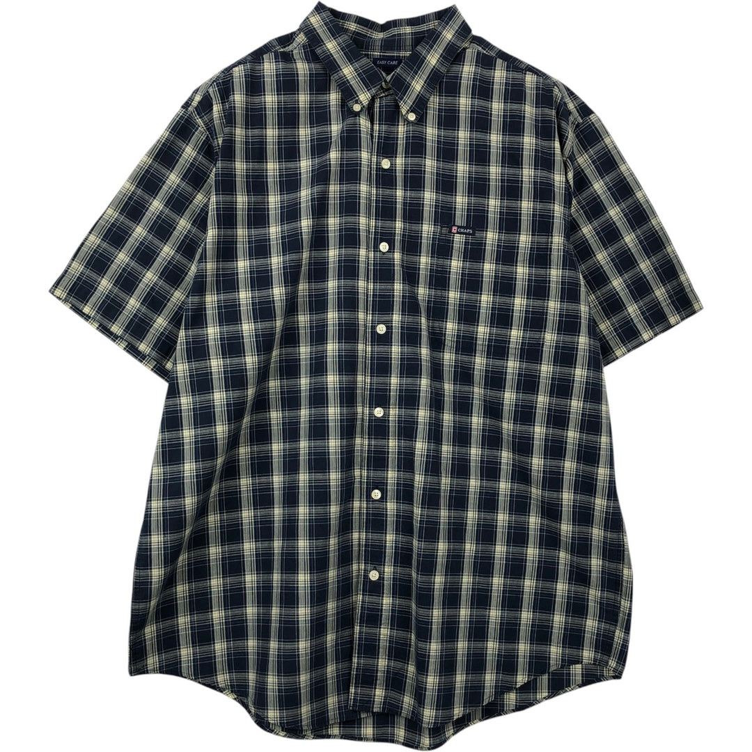 CHAPS EASY CARE Short-Sleeve Button-Down Check Shirt, Men's Size XL (approx.) cotton navy blue type Vintage Second Hand
