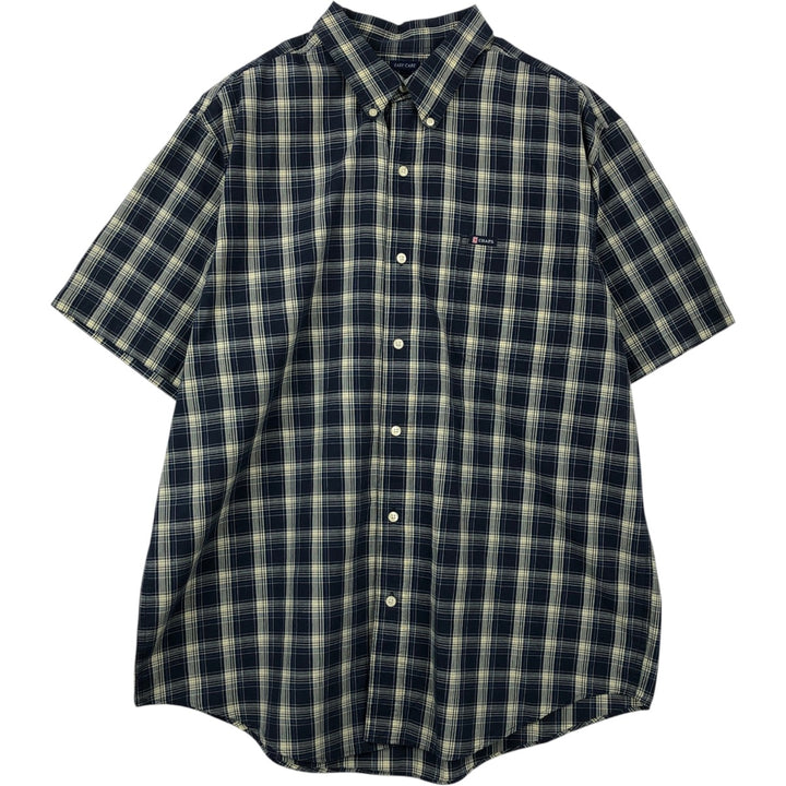 CHAPS EASY CARE Short-Sleeve Button-Down Check Shirt, Men's Size XL (approx.) cotton navy blue type Vintage Second Hand