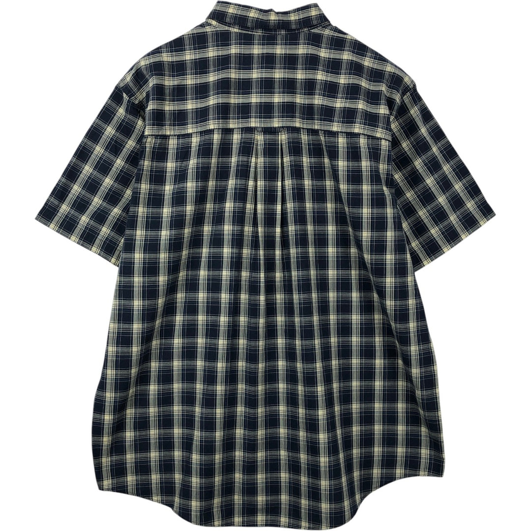 CHAPS EASY CARE Short-Sleeve Button-Down Check Shirt, Men's Size XL (approx.) cotton navy blue type Vintage Second Hand