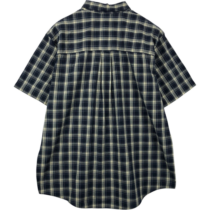 CHAPS EASY CARE Short-Sleeve Button-Down Check Shirt, Men's Size XL (approx.) cotton navy blue type Vintage Second Hand