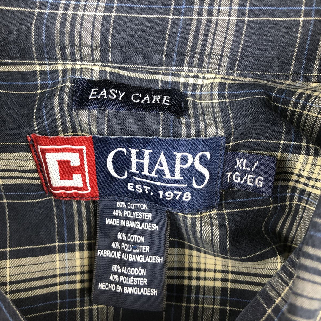 CHAPS EASY CARE Short-Sleeve Button-Down Check Shirt, Men's Size XL (approx.) cotton navy blue type Vintage Second Hand
