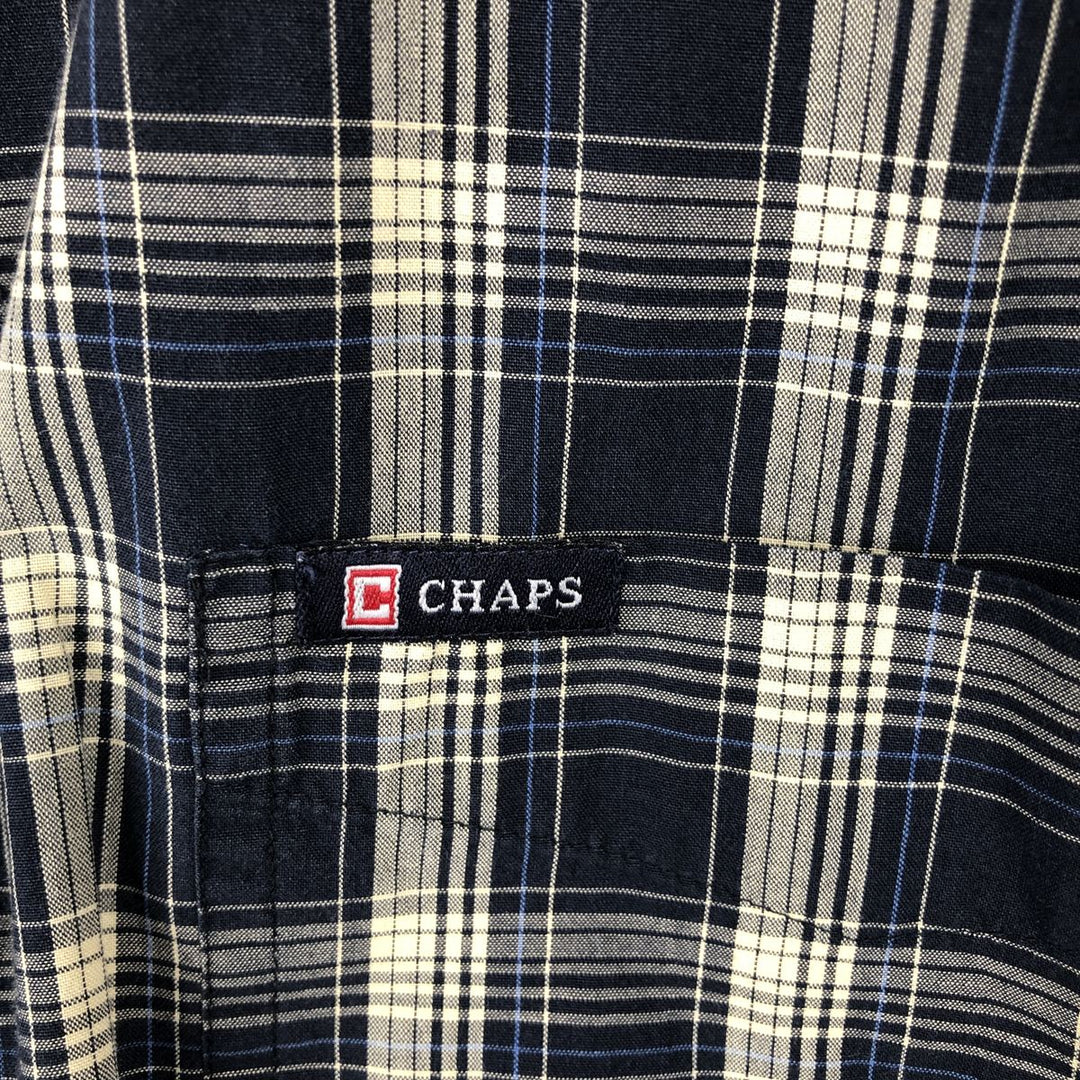 CHAPS EASY CARE Short-Sleeve Button-Down Check Shirt, Men's Size XL (approx.) cotton navy blue type Vintage Second Hand