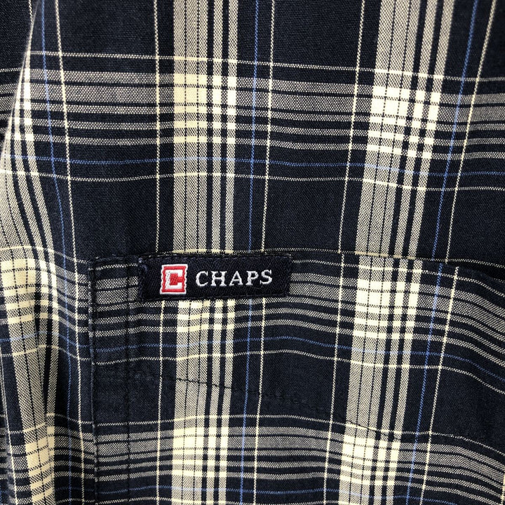 CHAPS EASY CARE Short-Sleeve Button-Down Check Shirt, Men's Size XL (approx.) cotton navy blue type Vintage Second Hand