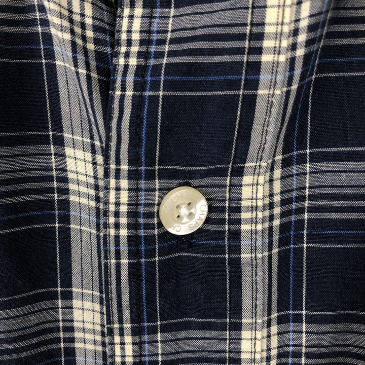 CHAPS EASY CARE Short-Sleeve Button-Down Check Shirt, Men's Size XL (approx.) cotton navy blue type Vintage Second Hand