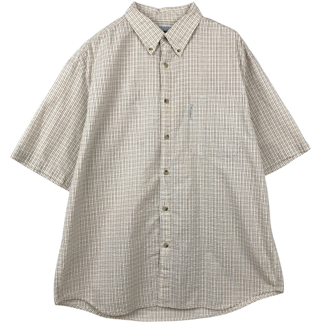 2000'S Columbia Seersucker Short Sleeve Button-Down Check Shirt, Men's XL cotton Beige type Vintage Second Hand