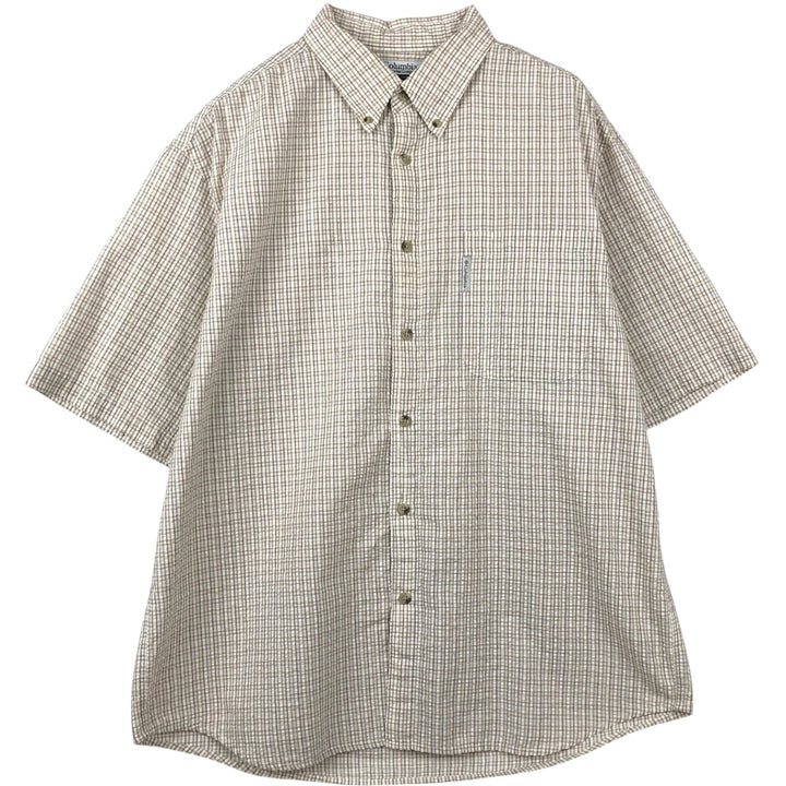 2000'S Columbia Seersucker Short Sleeve Button-Down Check Shirt, Men's XL cotton Beige type Vintage Second Hand