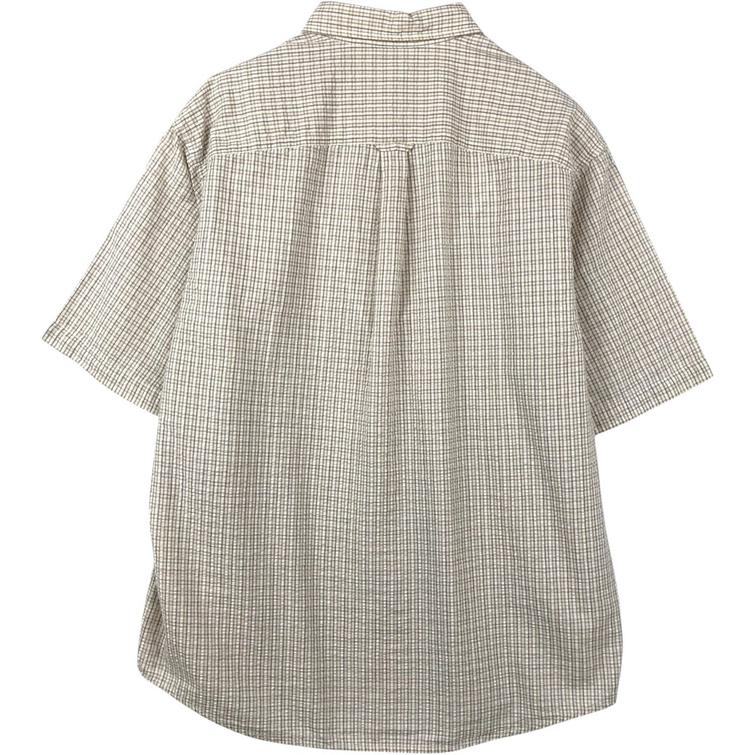 2000'S Columbia Seersucker Short Sleeve Button-Down Check Shirt, Men's XL cotton Beige type Vintage Second Hand