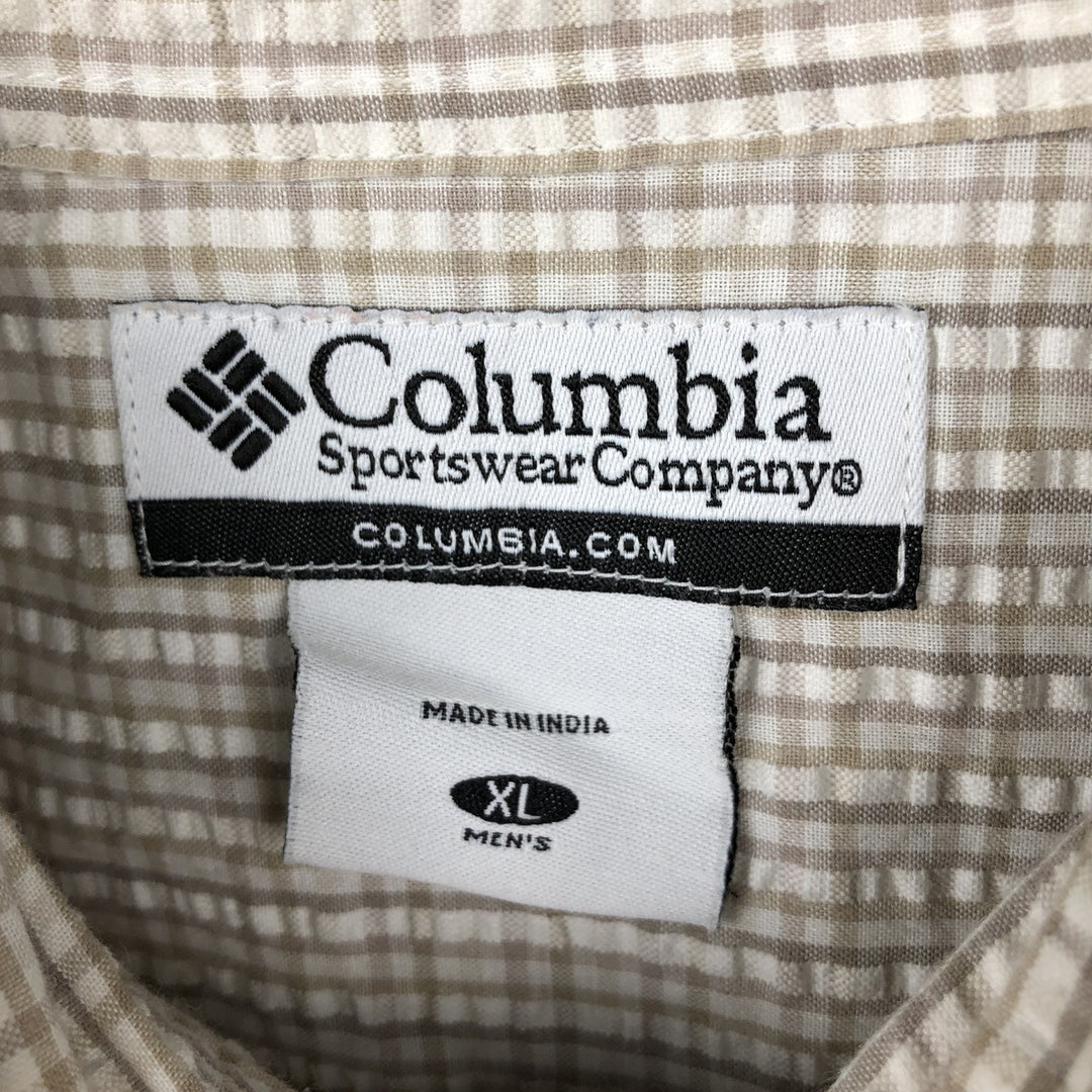 2000'S Columbia Seersucker Short Sleeve Button-Down Check Shirt, Men's XL cotton Beige type Vintage Second Hand
