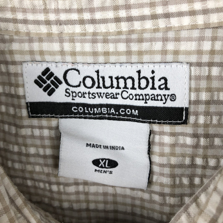 2000'S Columbia Seersucker Short Sleeve Button-Down Check Shirt, Men's XL cotton Beige type Vintage Second Hand