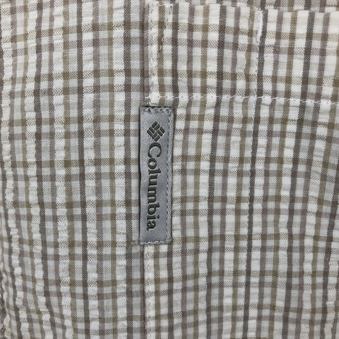 2000'S Columbia Seersucker Short Sleeve Button-Down Check Shirt, Men's XL cotton Beige type Vintage Second Hand