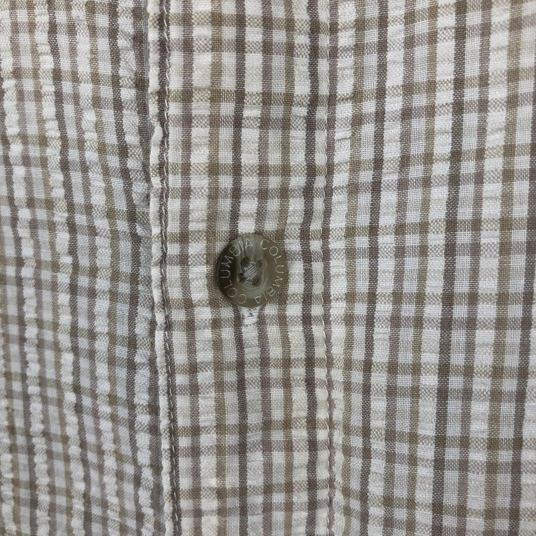 2000'S Columbia Seersucker Short Sleeve Button-Down Check Shirt, Men's XL cotton Beige type Vintage Second Hand