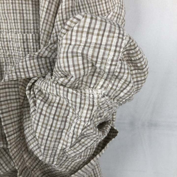 2000'S Columbia Seersucker Short Sleeve Button-Down Check Shirt, Men's XL cotton Beige type Vintage Second Hand