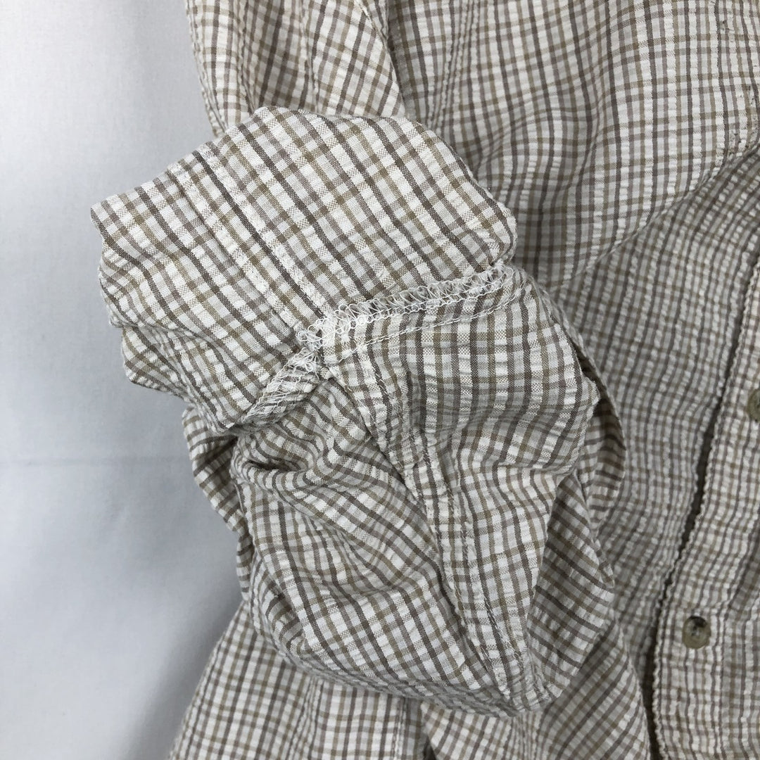 2000'S Columbia Seersucker Short Sleeve Button-Down Check Shirt, Men's XL cotton Beige type Vintage Second Hand