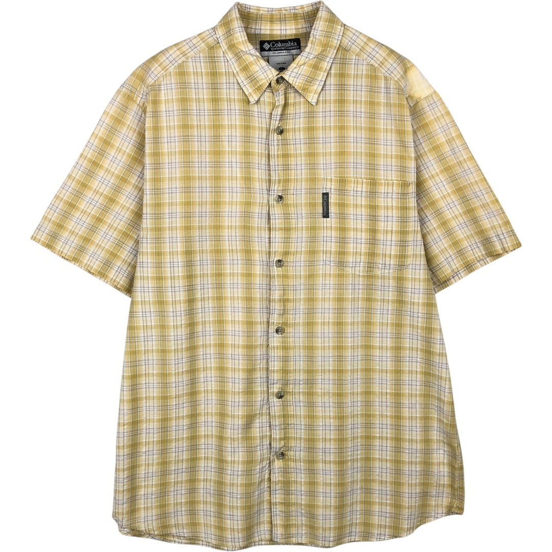 00'S Columbia Short Sleeve Cotton Check Shirt Men's Size L cotton yellow type Vintage Second Hand