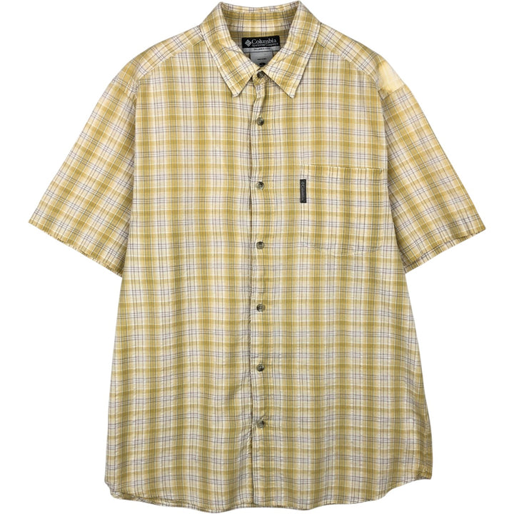 00'S Columbia Short Sleeve Cotton Check Shirt Men's Size L cotton yellow type Vintage Second Hand