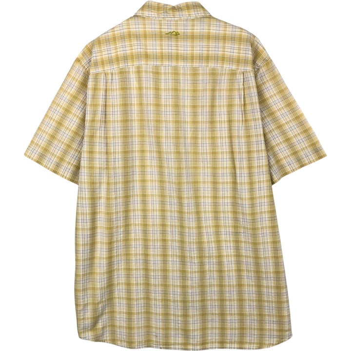 00'S Columbia Short Sleeve Cotton Check Shirt Men's Size L cotton yellow type Vintage Second Hand