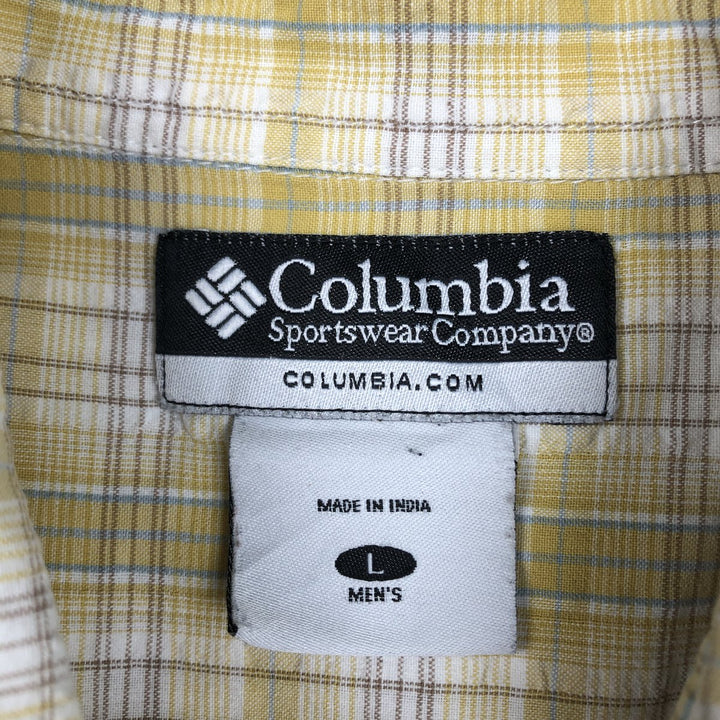 00'S Columbia Short Sleeve Cotton Check Shirt Men's Size L cotton yellow type Vintage Second Hand