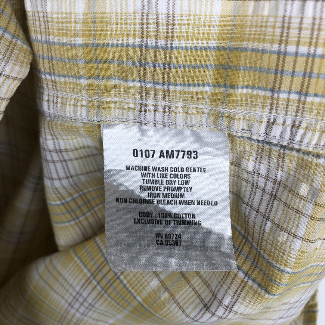 00'S Columbia Short Sleeve Cotton Check Shirt Men's Size L cotton yellow type Vintage Second Hand