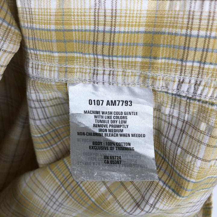 00'S Columbia Short Sleeve Cotton Check Shirt Men's Size L cotton yellow type Vintage Second Hand