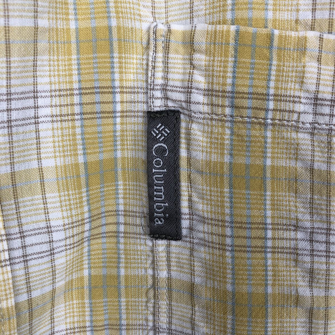 00'S Columbia Short Sleeve Cotton Check Shirt Men's Size L cotton yellow type Vintage Second Hand
