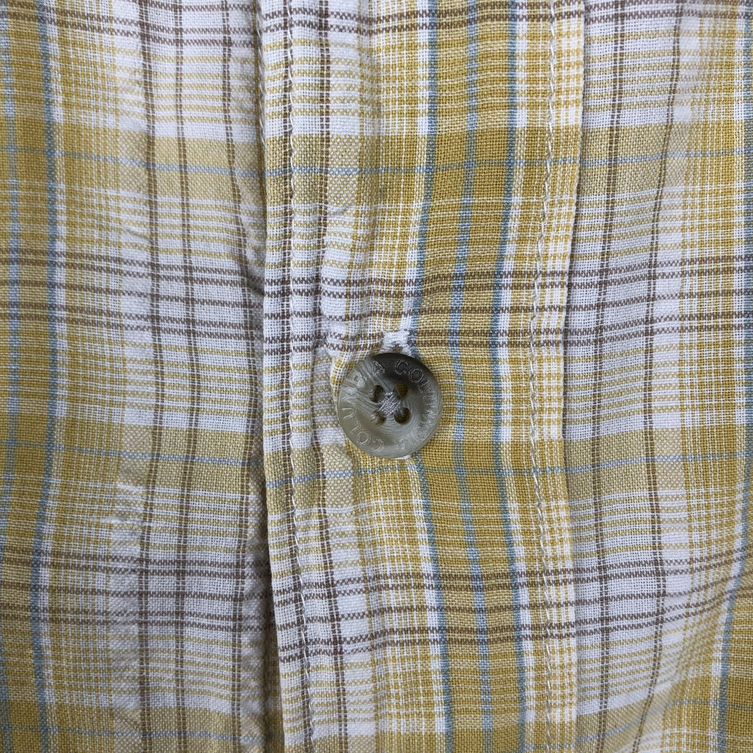 00'S Columbia Short Sleeve Cotton Check Shirt Men's Size L cotton yellow type Vintage Second Hand
