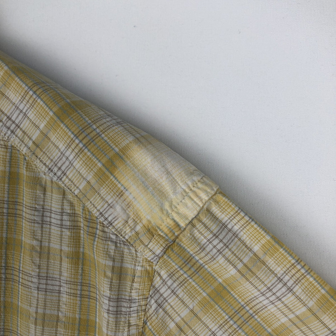 00'S Columbia Short Sleeve Cotton Check Shirt Men's Size L cotton yellow type Vintage Second Hand