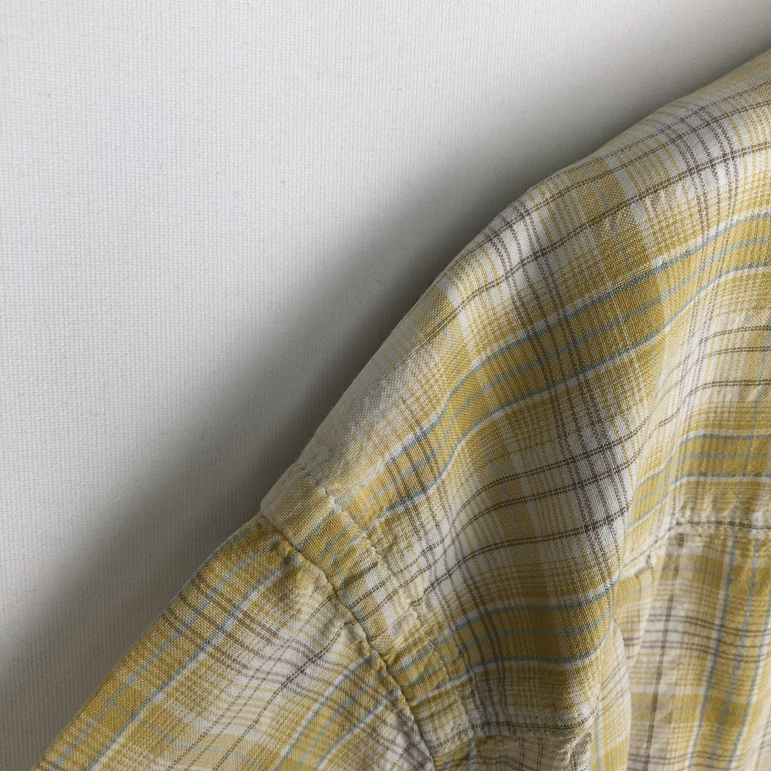 00'S Columbia Short Sleeve Cotton Check Shirt Men's Size L cotton yellow type Vintage Second Hand
