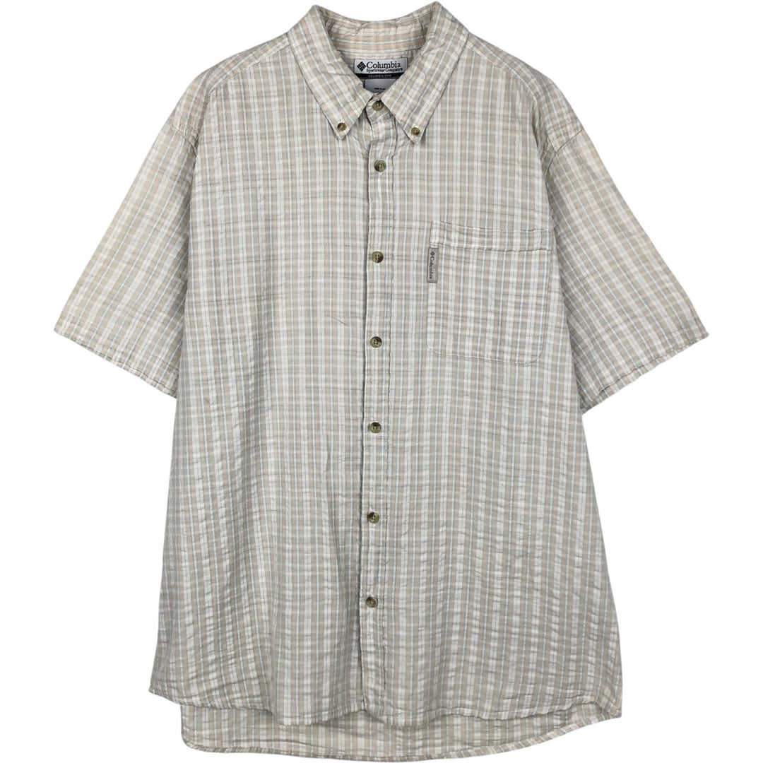 00'S Columbia Short Sleeve Button Down Check Shirt Men's Size L cotton pale white type Vintage Second Hand