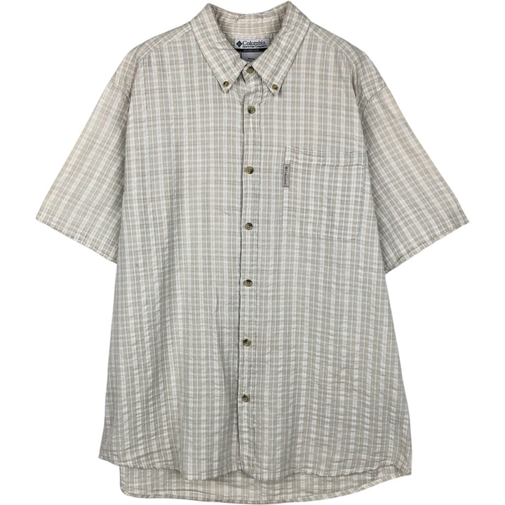 00'S Columbia Short Sleeve Button Down Check Shirt Men's Size L cotton pale white type Vintage Second Hand