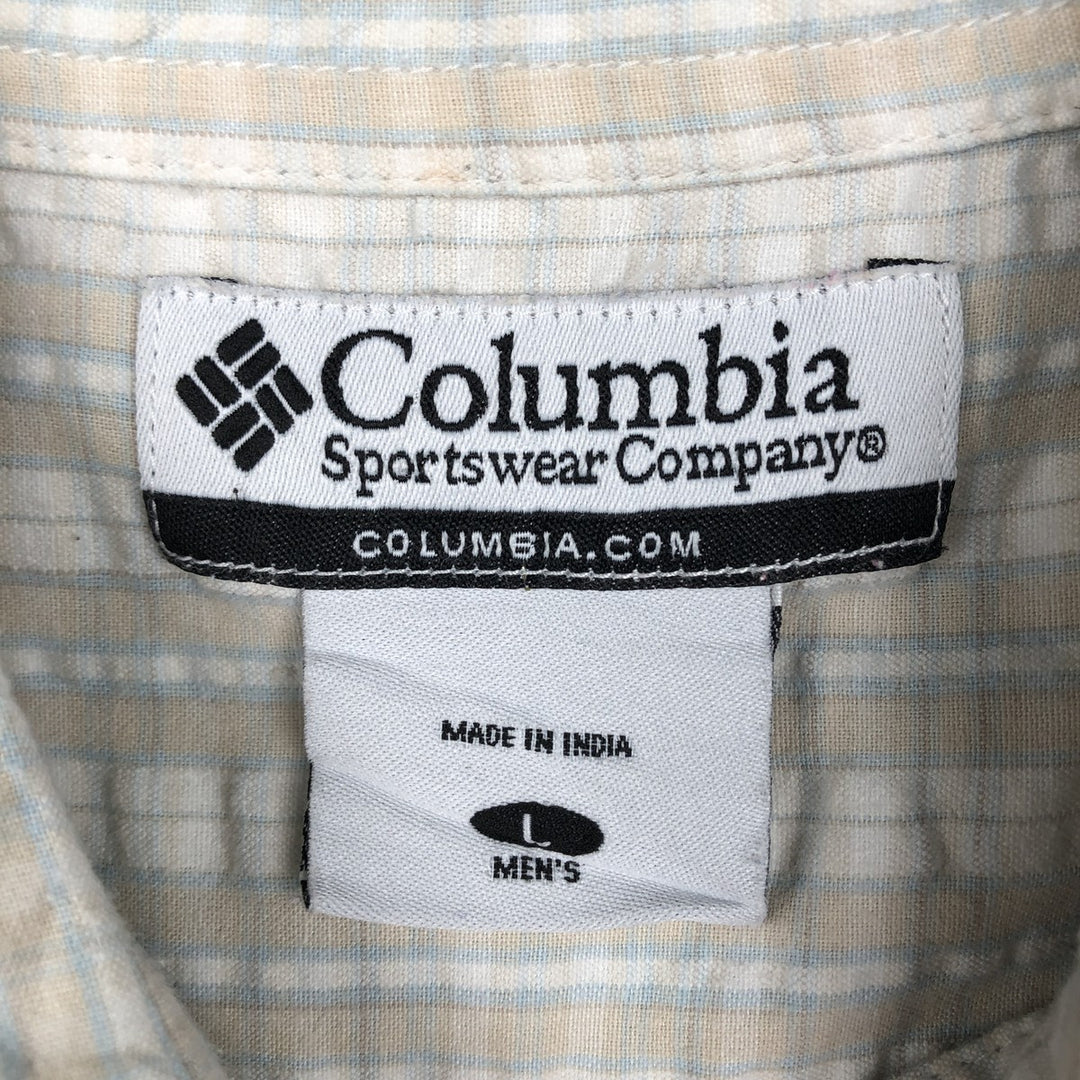 00'S Columbia Short Sleeve Button Down Check Shirt Men's Size L cotton pale white type Vintage Second Hand