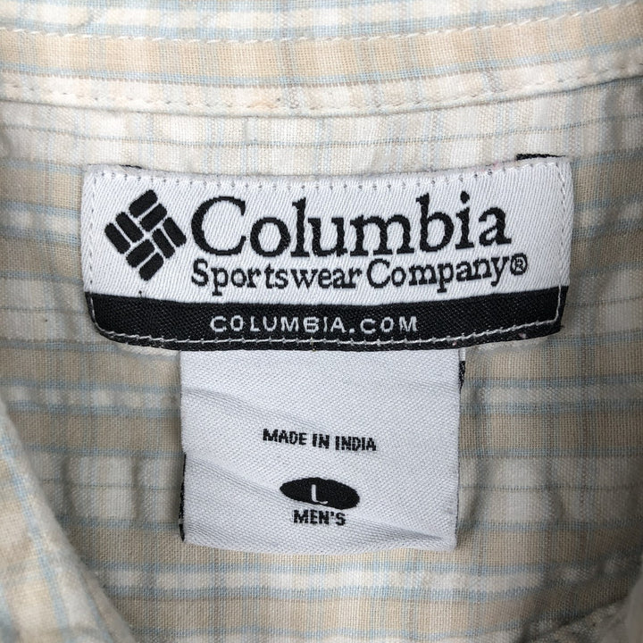 00'S Columbia Short Sleeve Button Down Check Shirt Men's Size L cotton pale white type Vintage Second Hand