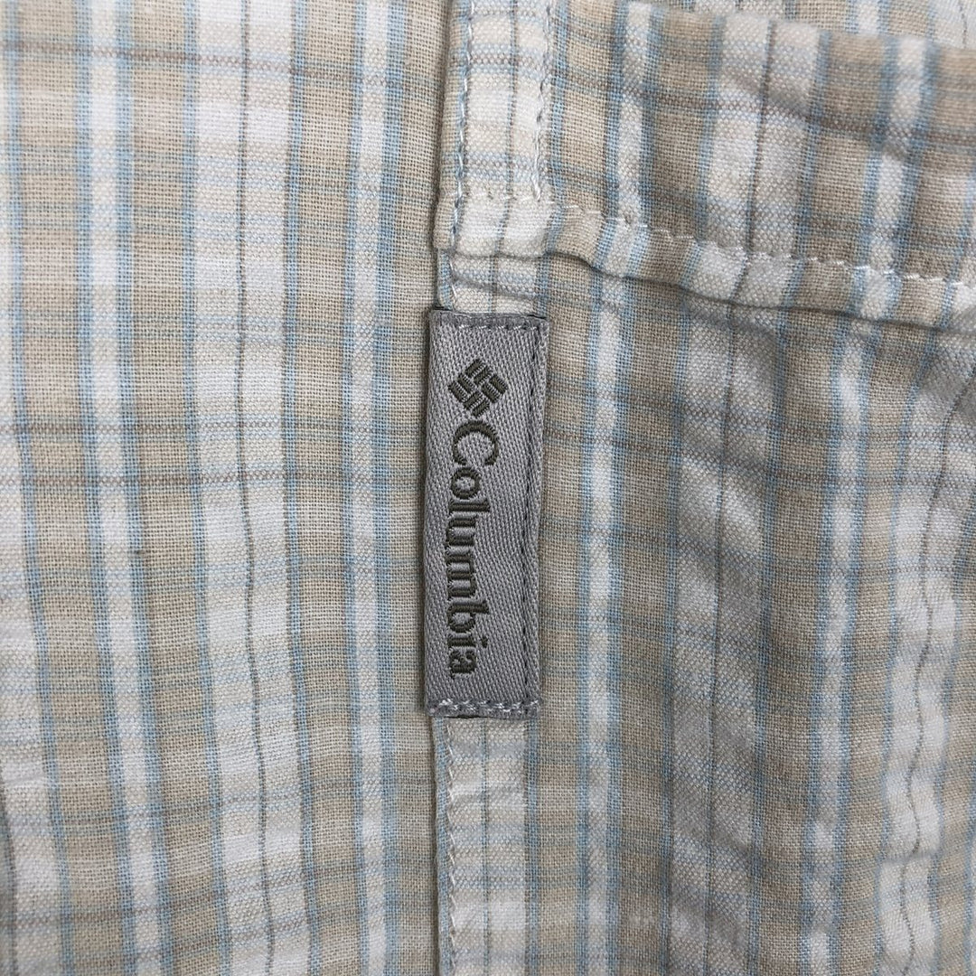 00'S Columbia Short Sleeve Button Down Check Shirt Men's Size L cotton pale white type Vintage Second Hand