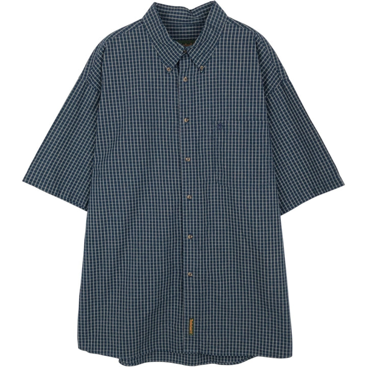90s-00'S Timberland Check Pattern Short-Sleeve Button-Down Check Shirt, Men's XL (approx.), Vintage cotton navy blue type Vintage Second Hand