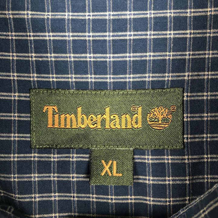 90s-00'S Timberland Check Pattern Short-Sleeve Button-Down Check Shirt, Men's XL (approx.), Vintage cotton navy blue type Vintage Second Hand