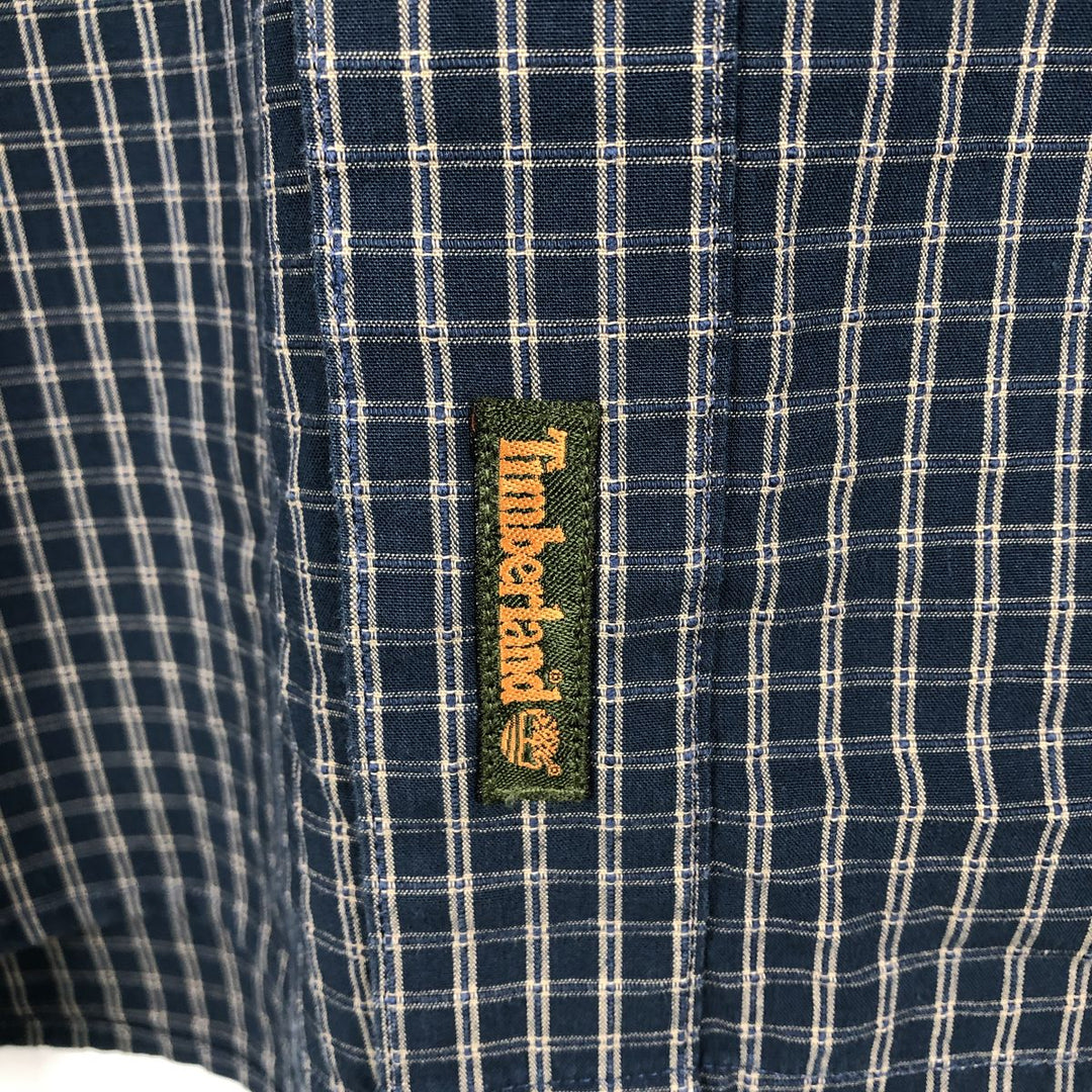 90s-00'S Timberland Check Pattern Short-Sleeve Button-Down Check Shirt, Men's XL (approx.), Vintage cotton navy blue type Vintage Second Hand