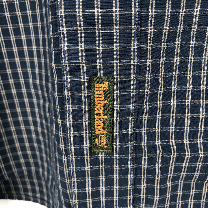 90s-00'S Timberland Check Pattern Short-Sleeve Button-Down Check Shirt, Men's XL (approx.), Vintage cotton navy blue type Vintage Second Hand