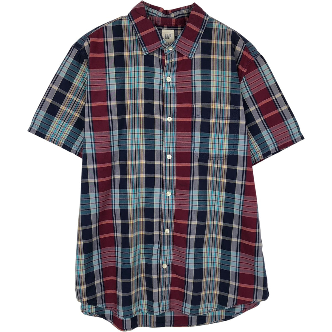 GAP Short-Sleeve Cotton Check Shirt, Men's Size L (approx.) cotton navy blue type Vintage Second Hand