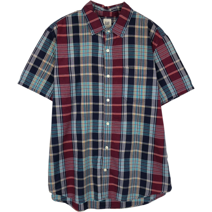 GAP Short-Sleeve Cotton Check Shirt, Men's Size L (approx.) cotton navy blue type Vintage Second Hand
